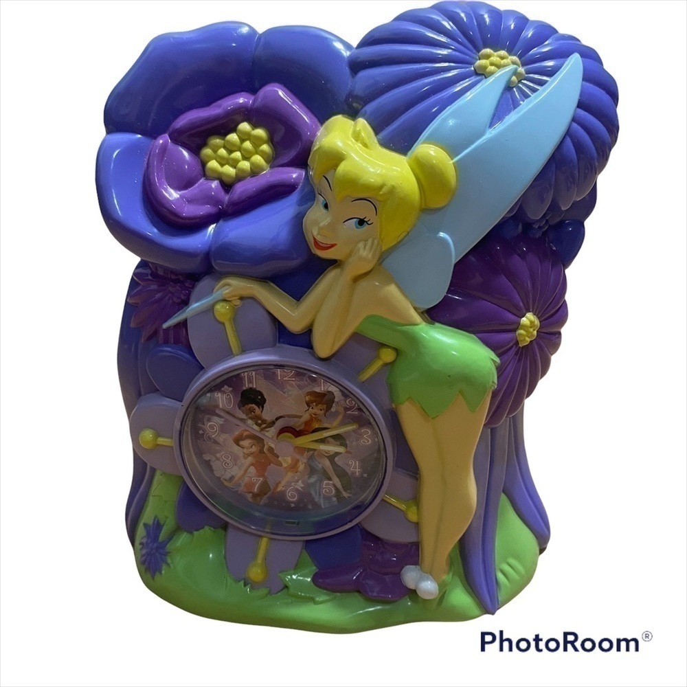 Disney Tinkerbell Bank Clock Floral Blue Purple Green
